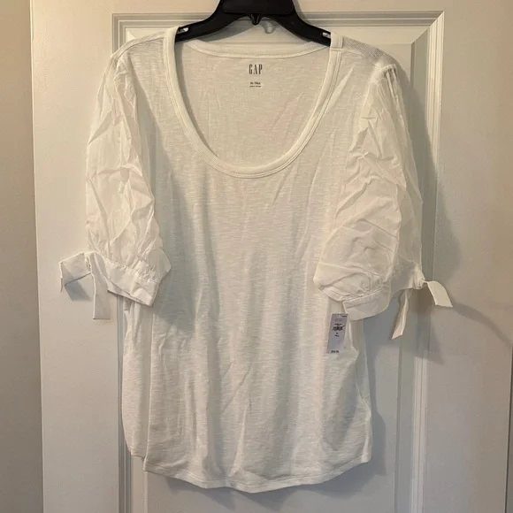 NWT GAP Essential Rib Puff Short Sleeve scoop-neck Knit Top XL Tall. White. - Picture 2 of 6